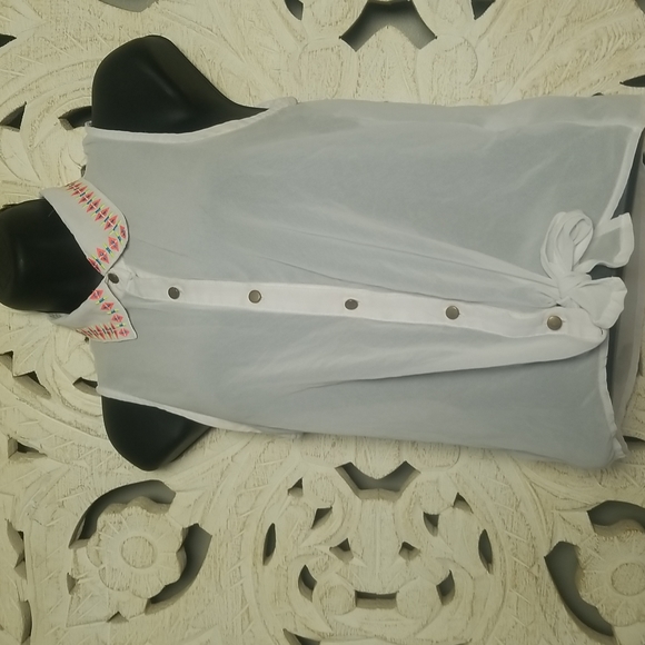 🖤4 for $25 Bongo Size Small Neon Aztec Collar Sheer White Button Down Top - Picture 5 of 17